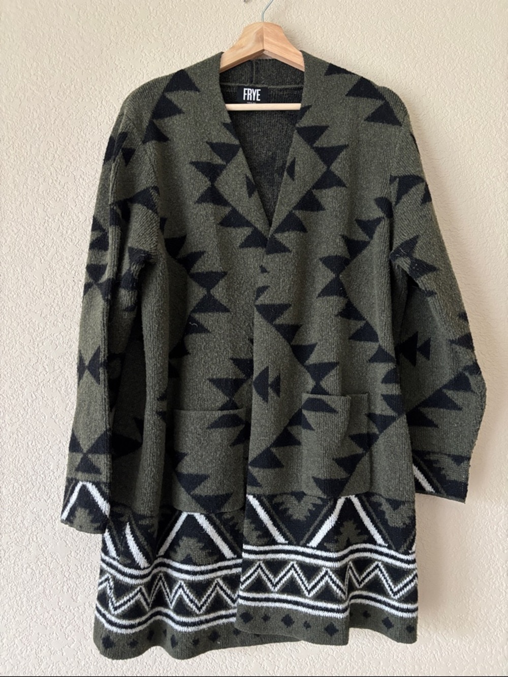 Frye Olive, Black & White Aztec Knit Cardigan - Picture 2 of 6